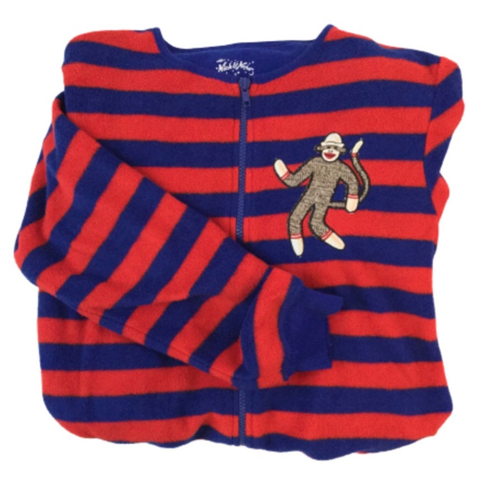 Nick & Nora Sock Monkey Onesie Red Blue Stripe Small